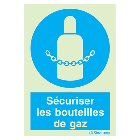 Signalisation une face, sécuriser bouteilles de gaz – avec texte, PVC photoluminescent