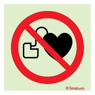 Signalisation une face, accès interdit aux porteurs d’un stimulateur cardiaque, PVC photoluminescent