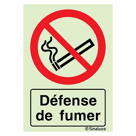 Signalisation une face, défense de fumer – avec texte, PVC photoluminescent