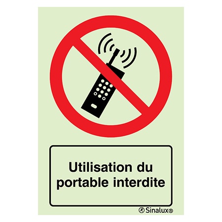 Signalisation une face, portable interdit – avec texte, PVC photoluminescent