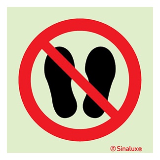 Signalisation une face, interdiction de marcher ou de rester dans cette zone, PVC photoluminescent