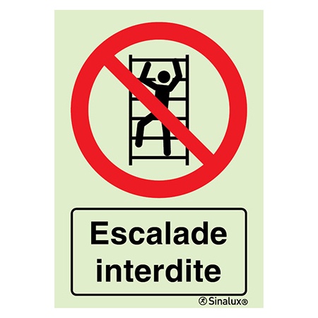 Signalisation une face, interdiction d’escalade – avec texte, PVC photoluminescent