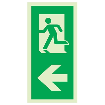 Signalisation à suspendre, évacuation piliers ISO 7010 avec pictogramme – flèche gauche, PVC photoluminescent