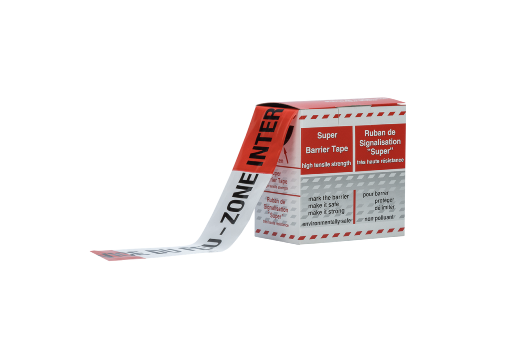 [306.890] Ruban de signalisation 250m rouge/blanc "SERVICE DU FEU - ZONE INTERDITE"